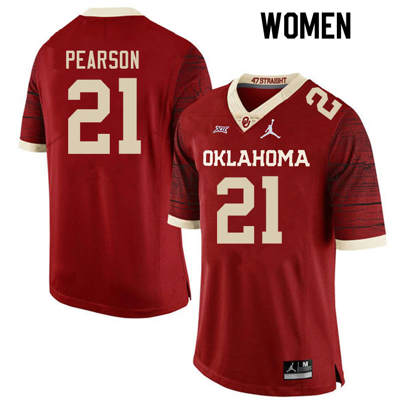 Women #21 Reggie Pearson Oklahoma Sooners College Football Jerseys Stitched-Retro
